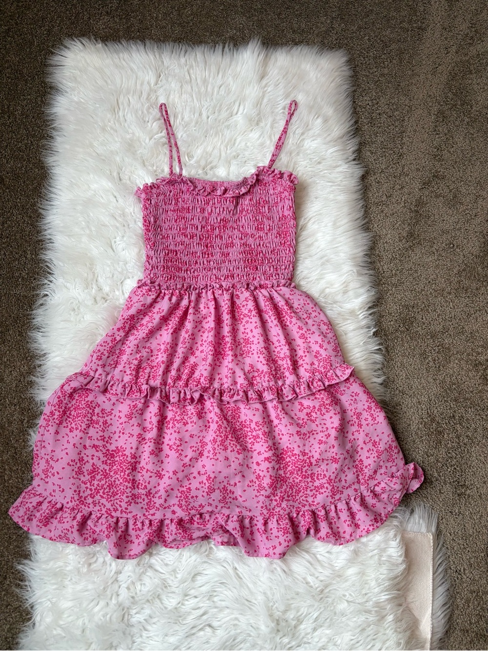 Pink Floral Smocked Tiered Mini Ruffle Dress